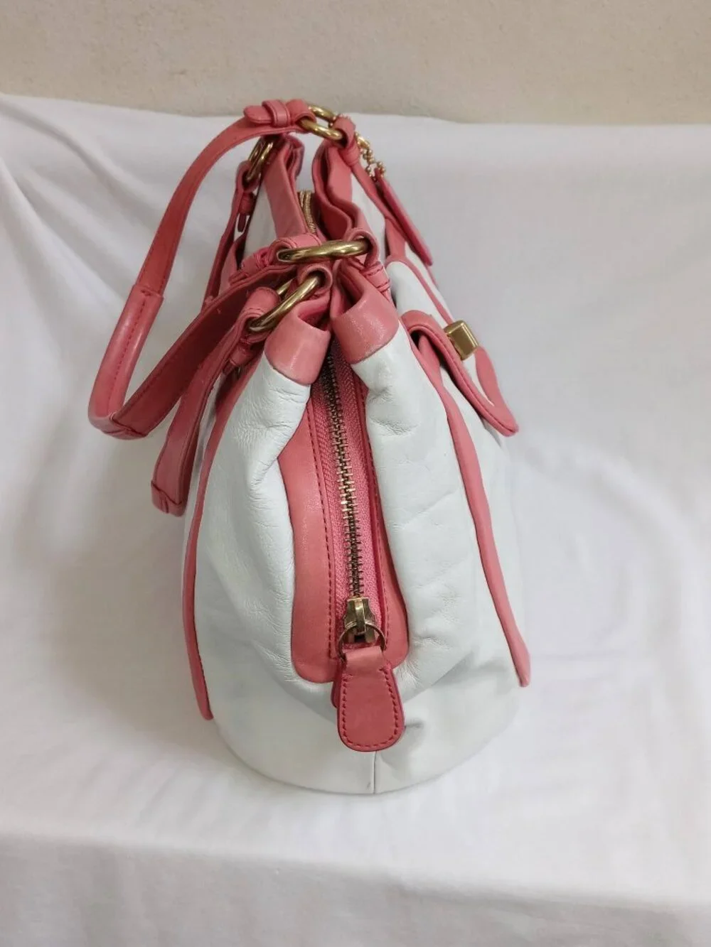 Coach Cricket Satchel Purse White & Coral Pink Bag Y2K Vintage